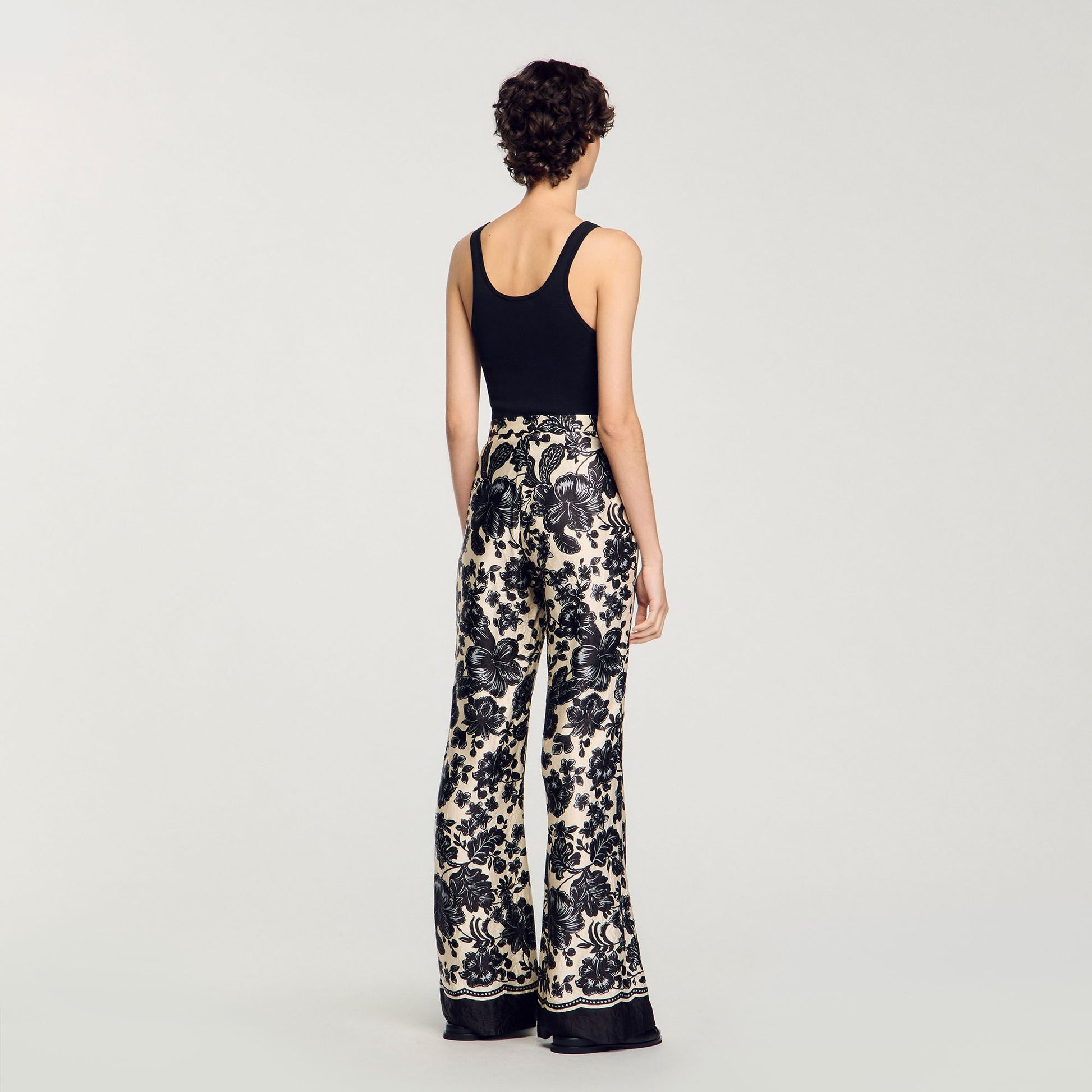Sandro Floral pants Ecru / Black