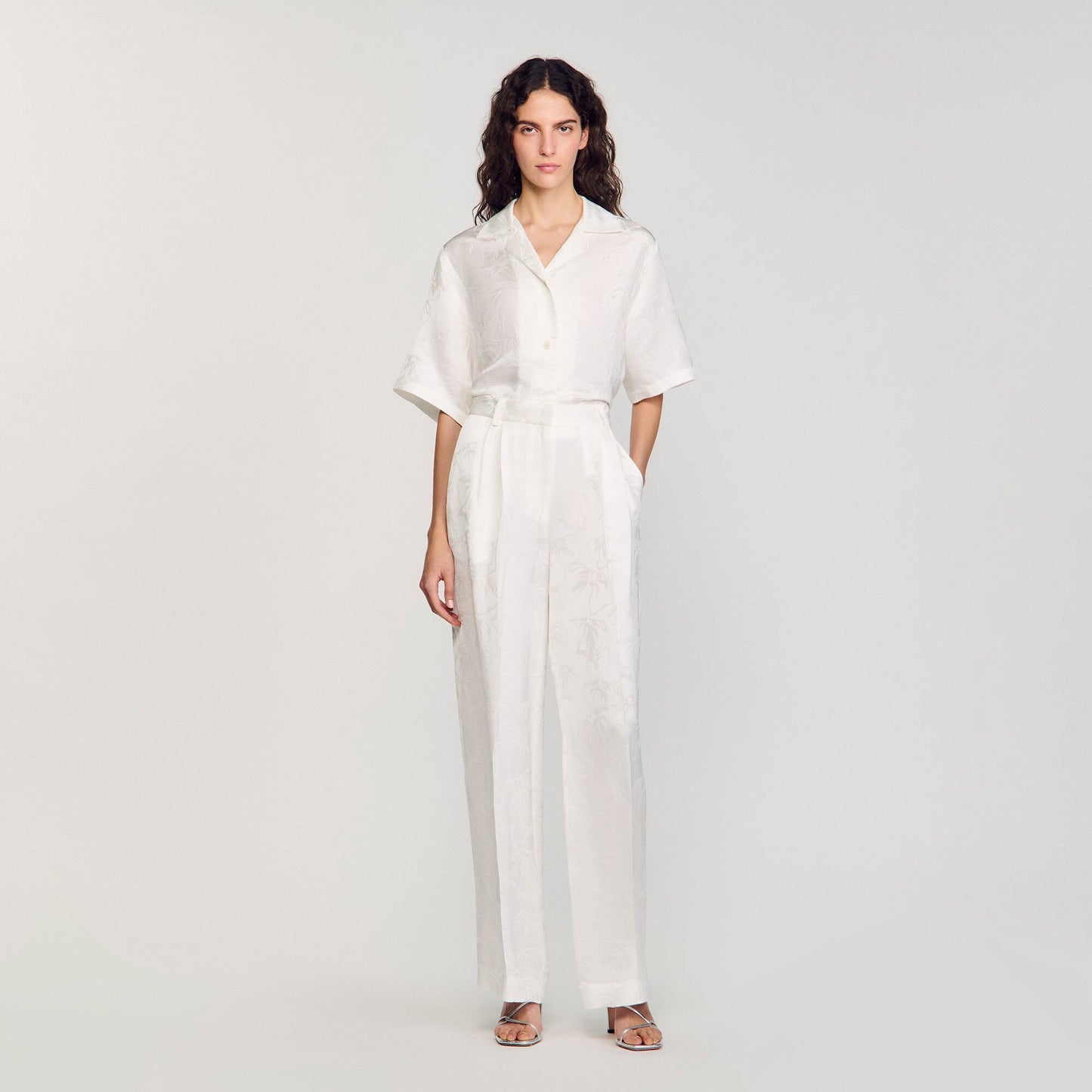 Sandro Jacquard flowers trousers White