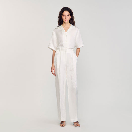 Sandro Jacquard flowers trousers White