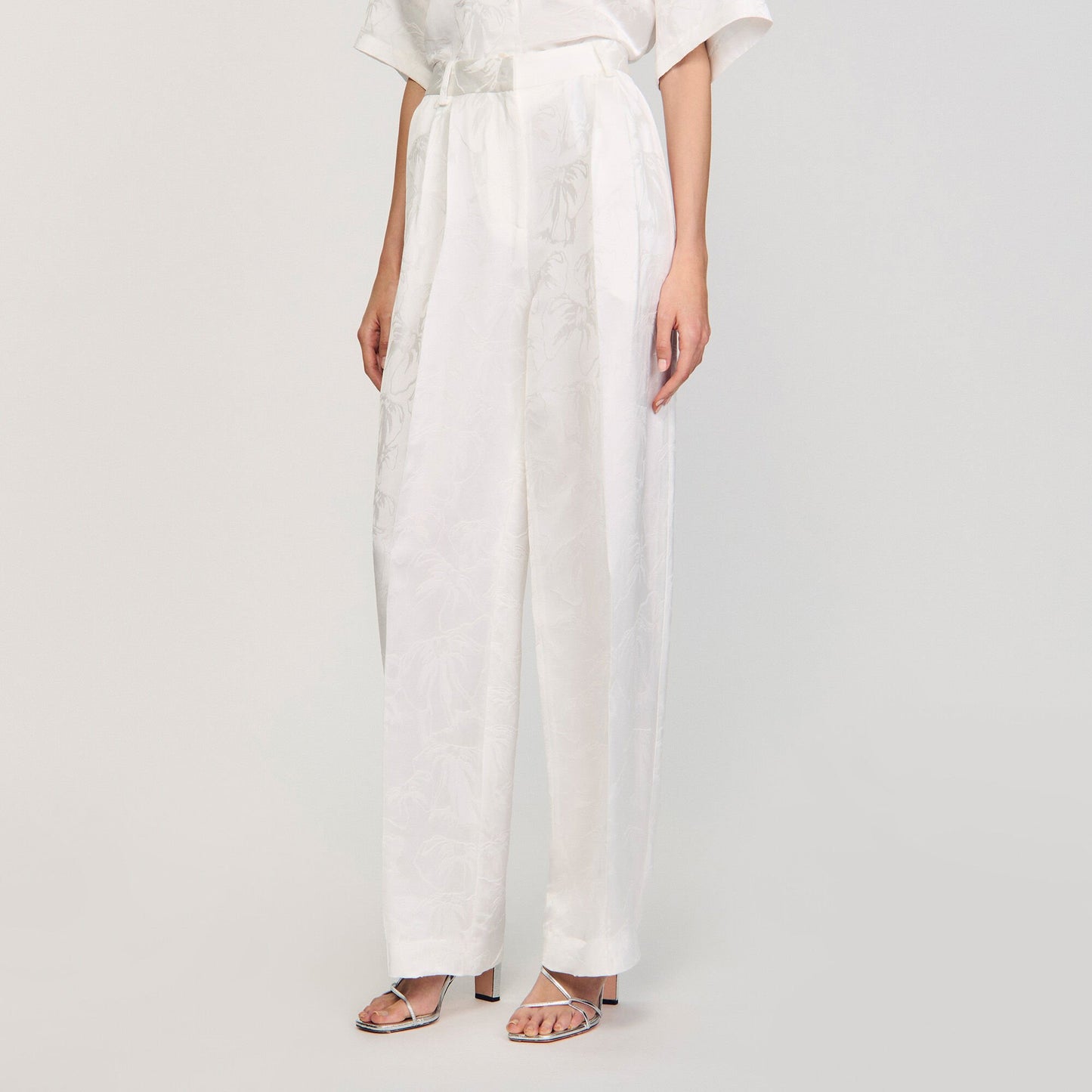 Sandro Jacquard flowers trousers White