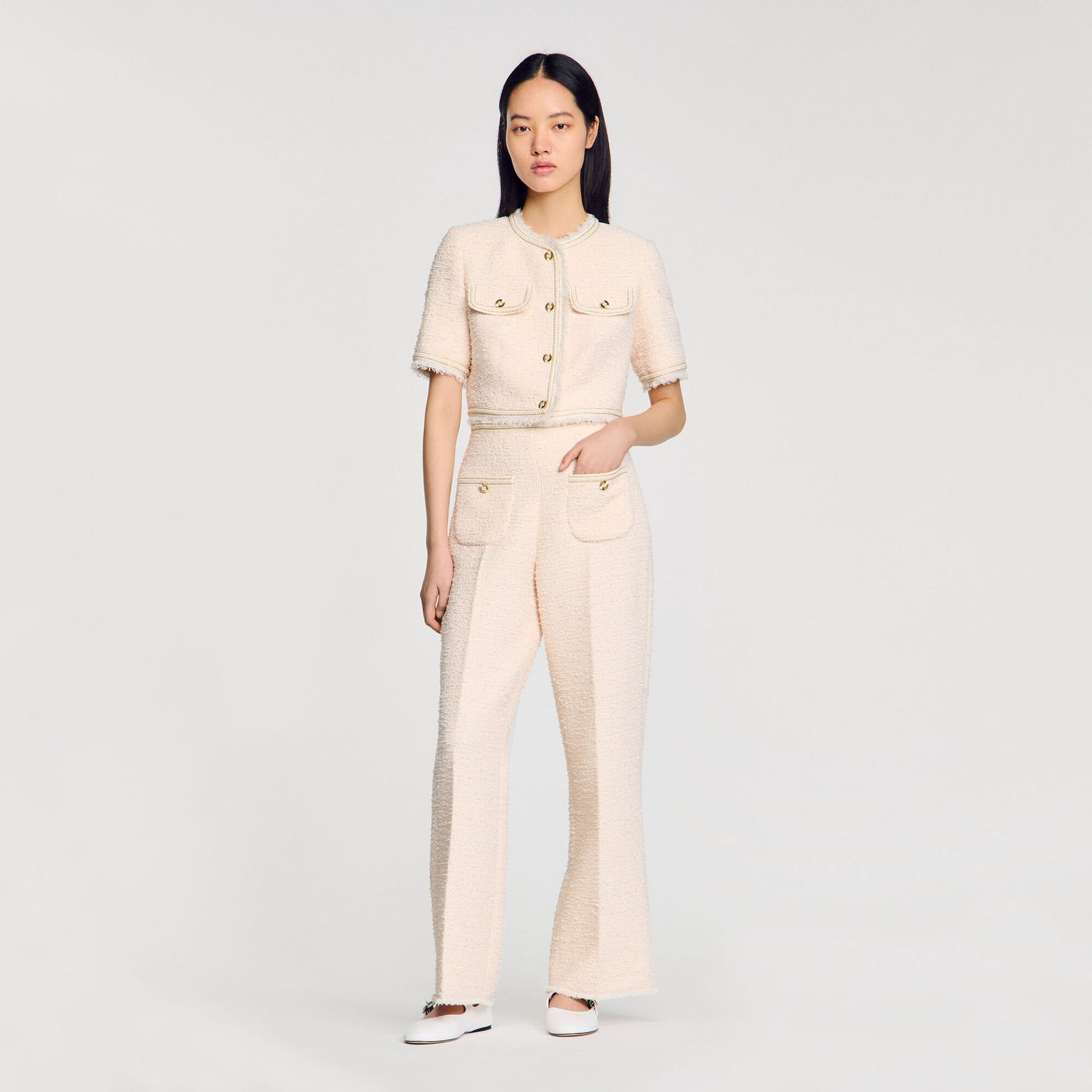 Sandro Decorative tweed trousers Ecru / Pink