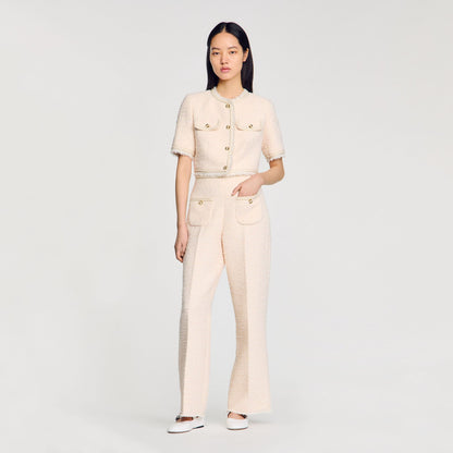 Sandro Decorative tweed trousers Ecru / Pink