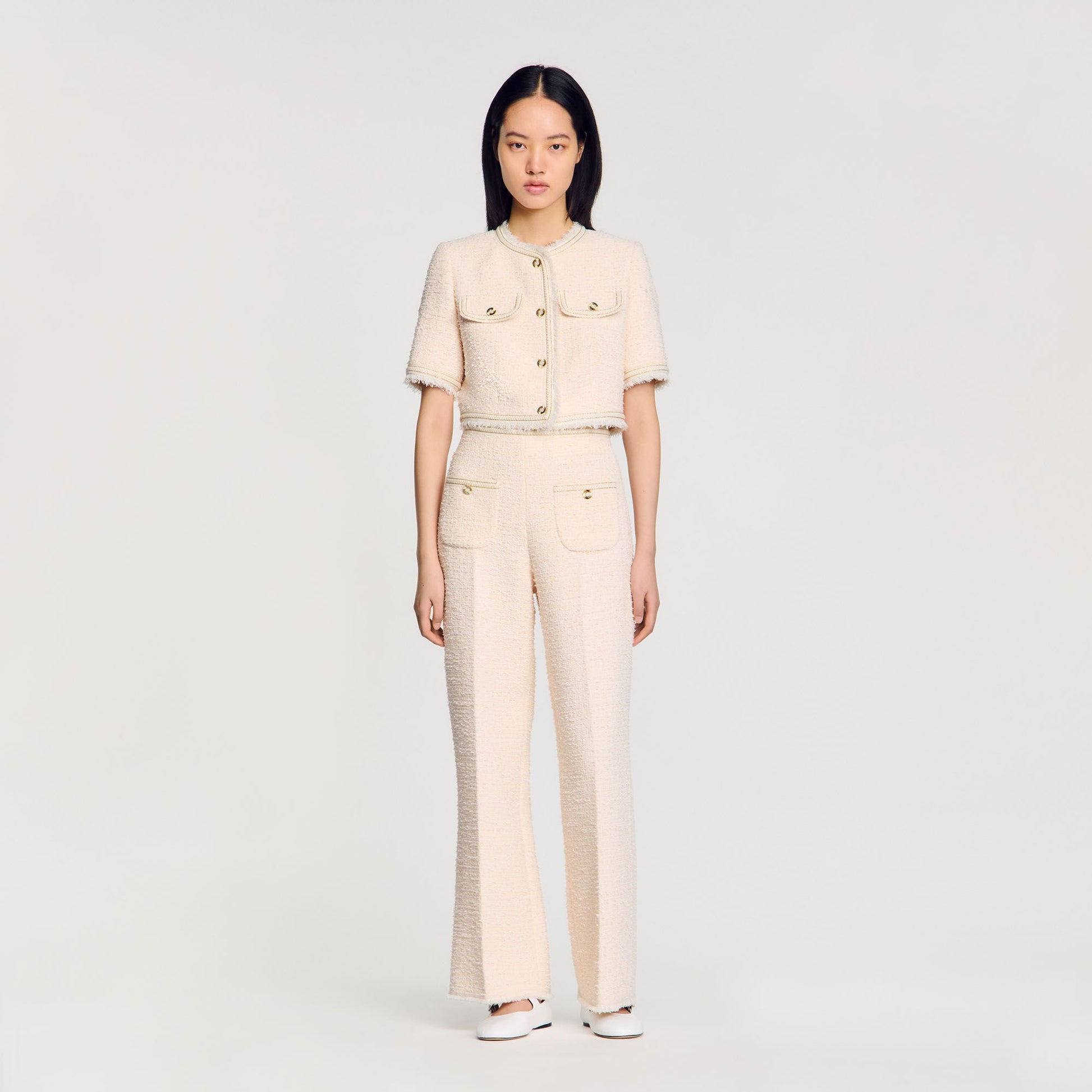 Sandro Decorative tweed trousers Ecru / Pink