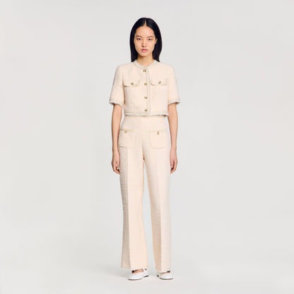 Sandro Decorative tweed trousers Ecru / Pink