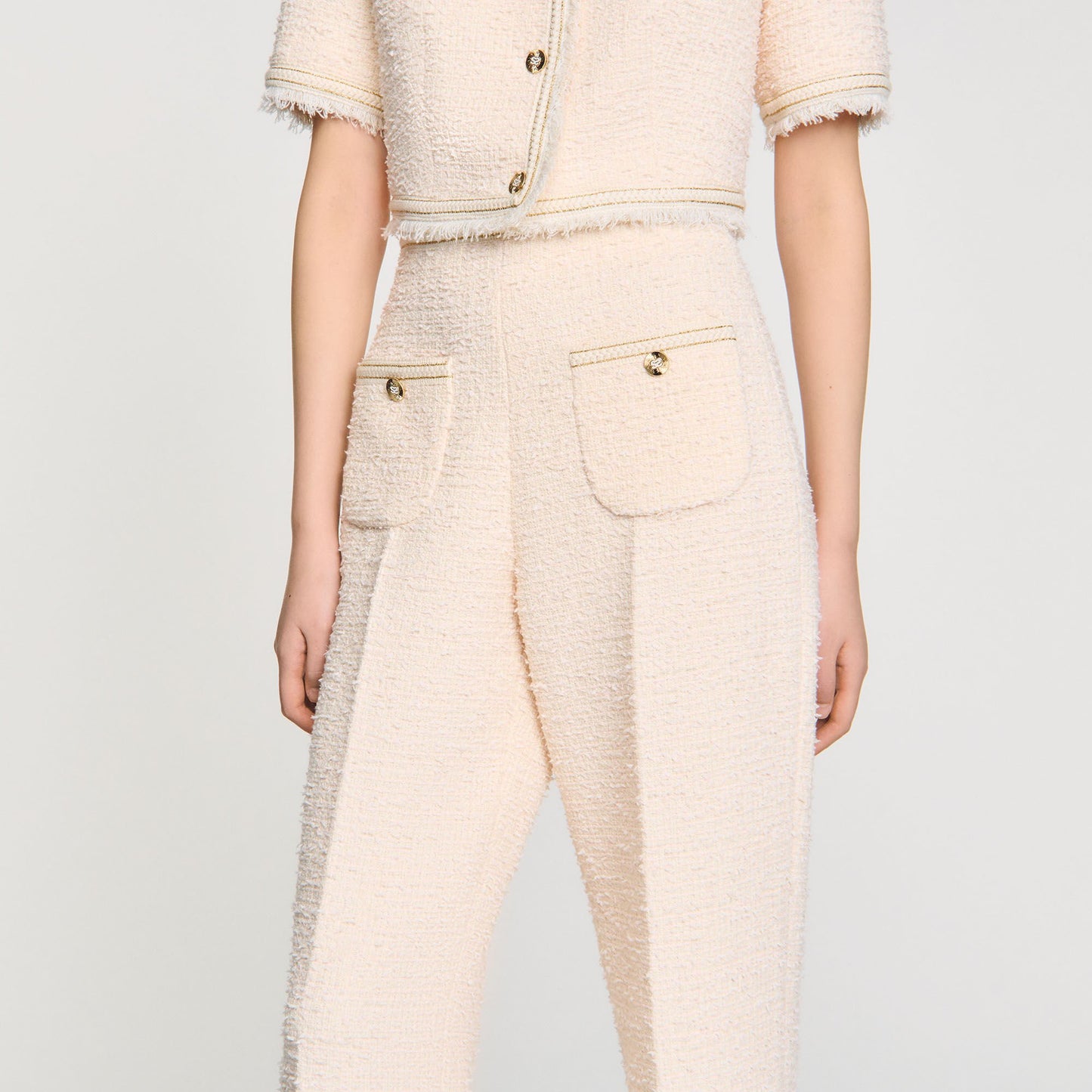Sandro Decorative tweed trousers Ecru / Pink
