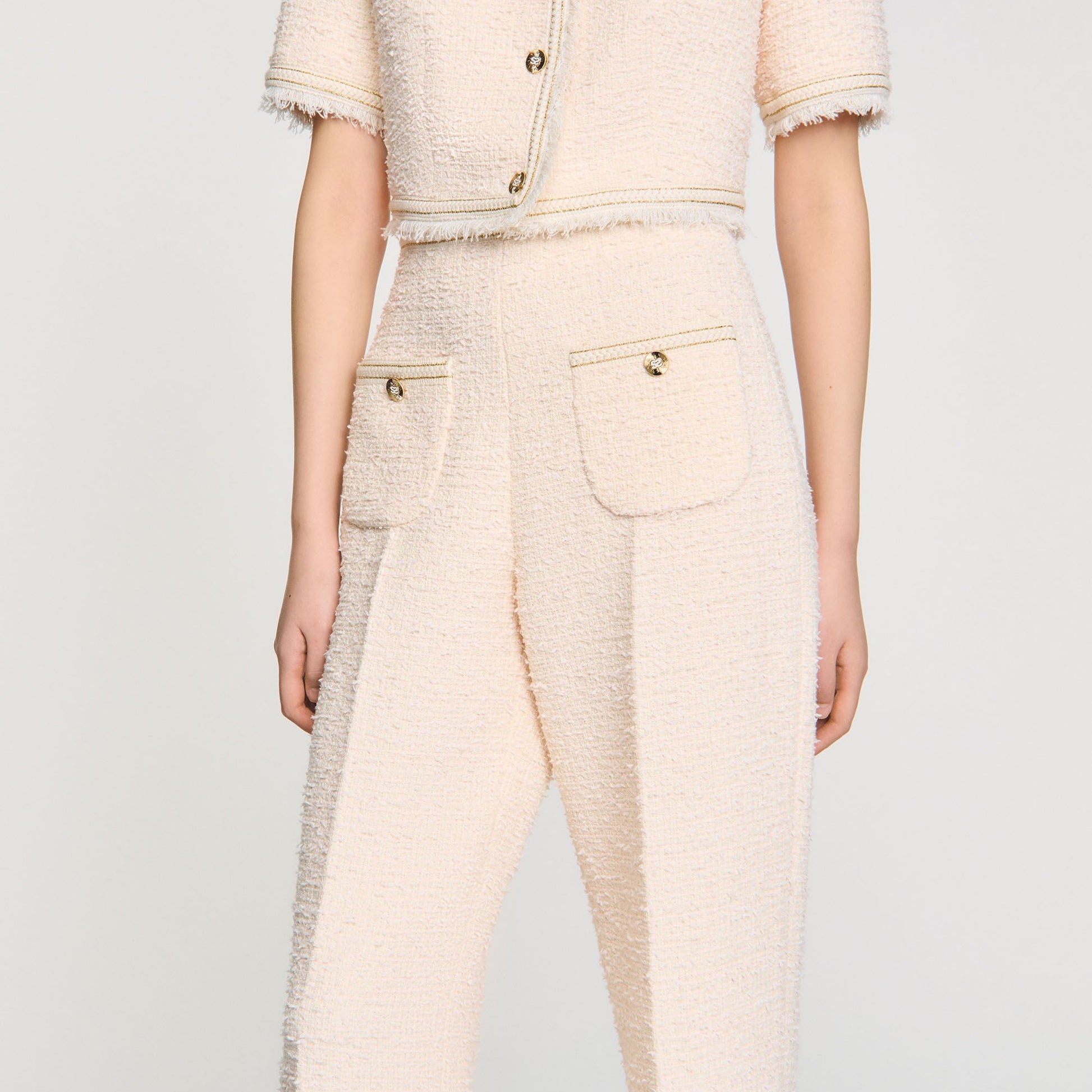 Sandro Decorative tweed trousers Ecru / Pink