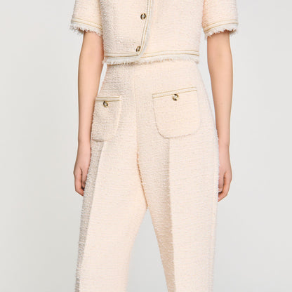 Sandro Decorative tweed trousers Ecru / Pink
