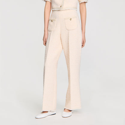 Sandro Decorative tweed trousers Ecru / Pink