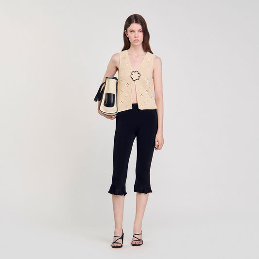 Sandro Ruffled capri pants Black