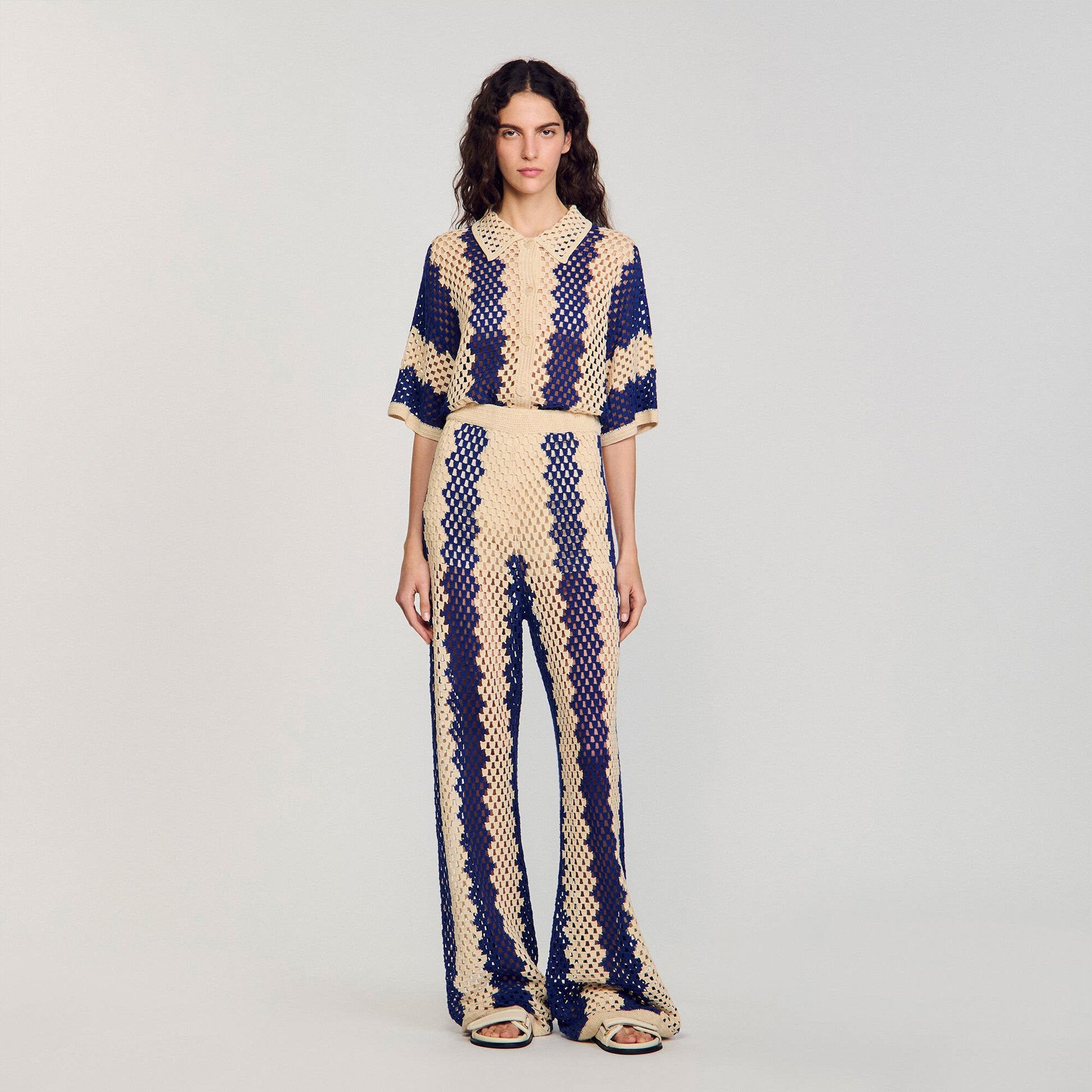 Sandro Two-tone open weave pants Blue / Ecru