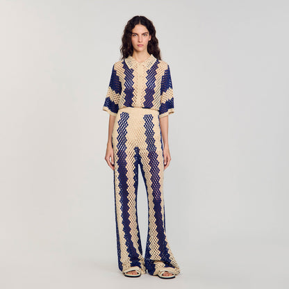 Sandro Two-tone open weave pants Blue / Ecru