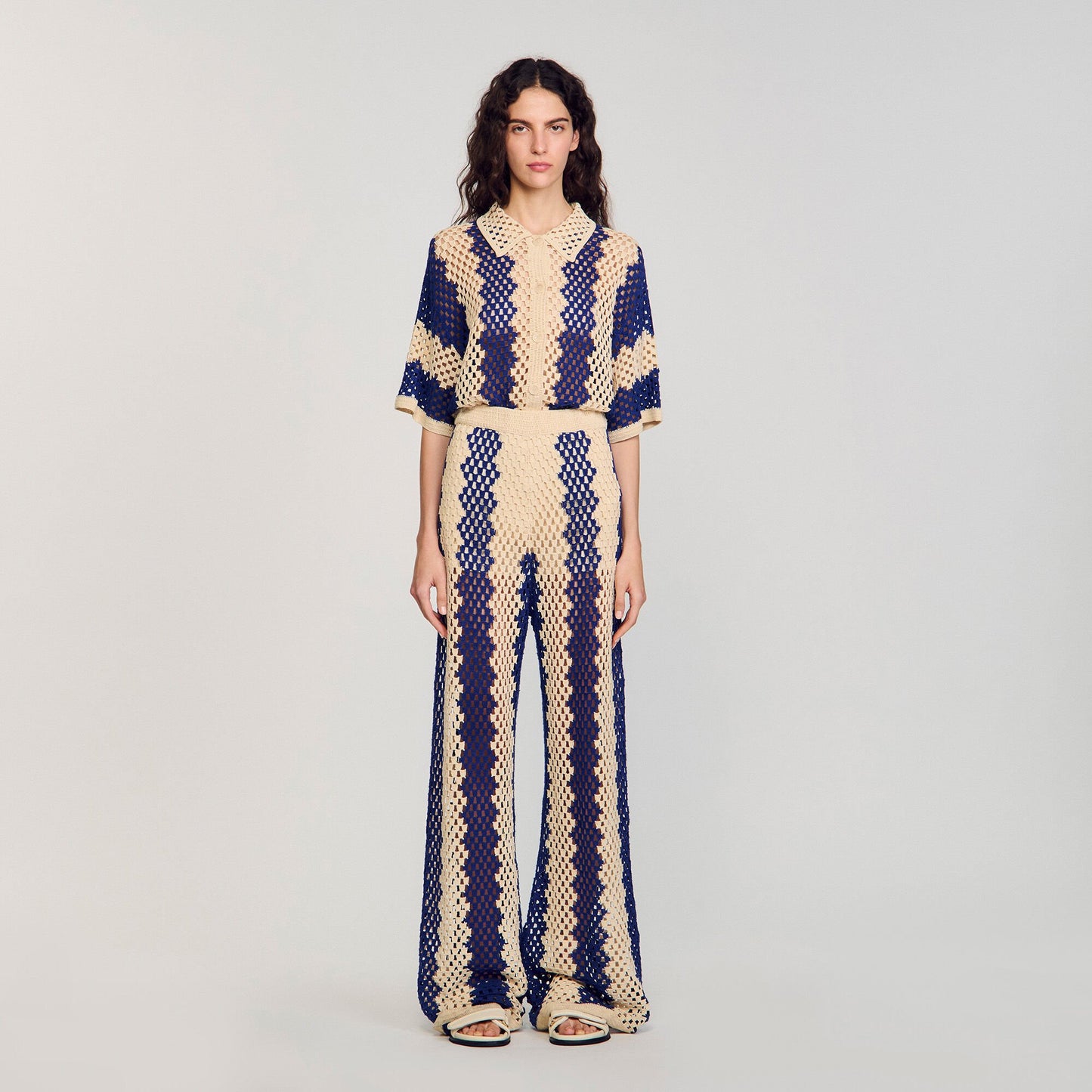 Sandro Two-tone open weave pants Blue / Ecru
