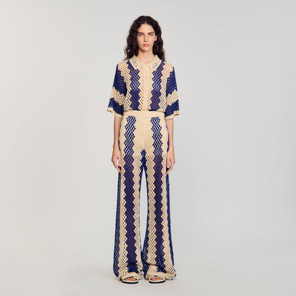 Sandro Two-tone open weave pants Blue / Ecru