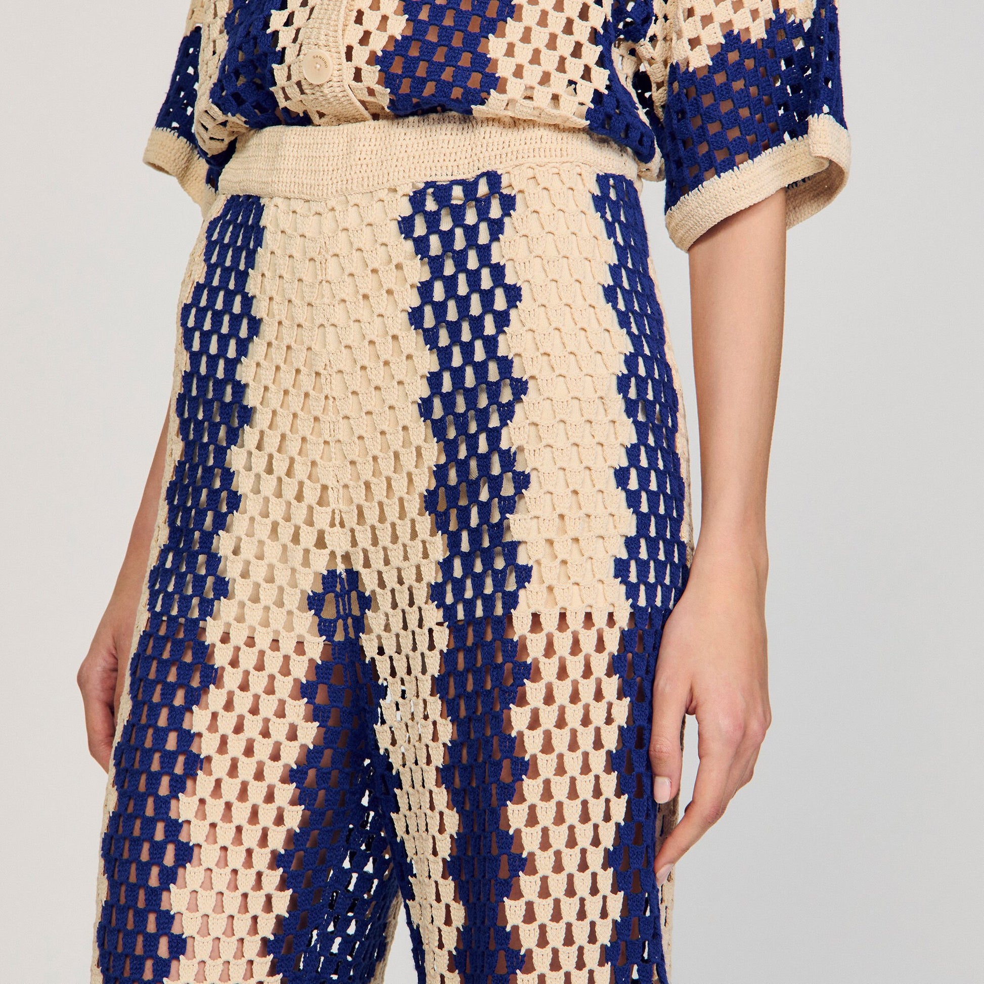 Sandro Two-tone open weave pants Blue / Ecru
