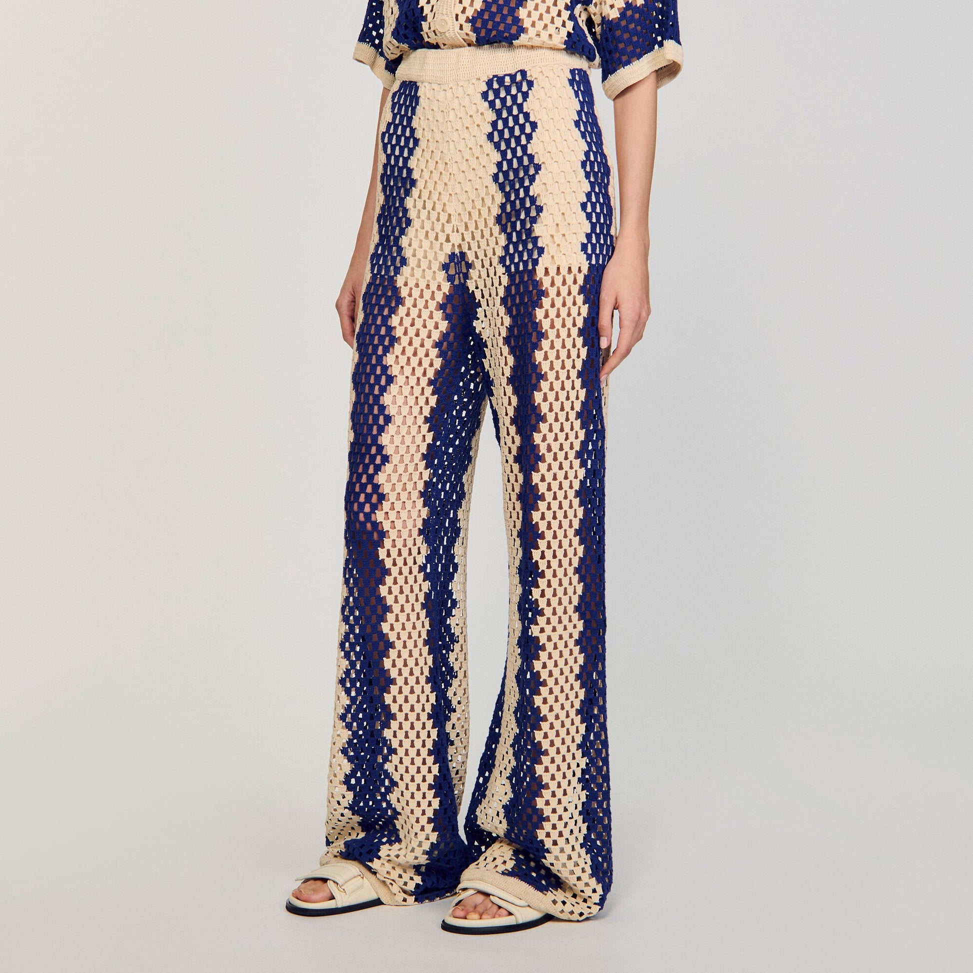 Sandro Two-tone open weave pants Blue / Ecru