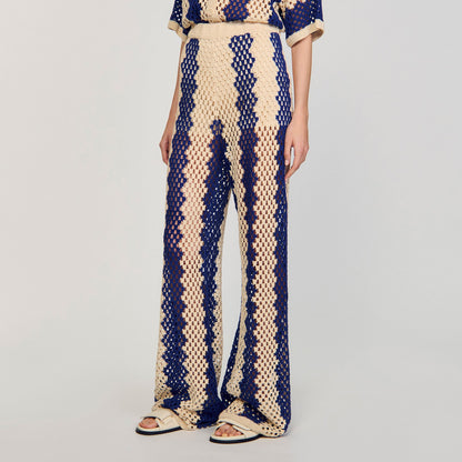 Sandro Two-tone open weave pants Blue / Ecru