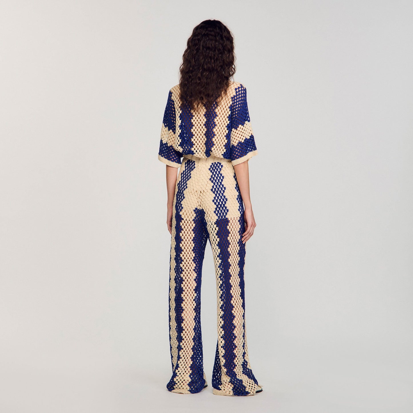 Sandro Two-tone open weave pants Blue / Ecru