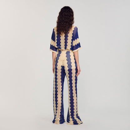 Sandro Two-tone open weave pants Blue / Ecru
