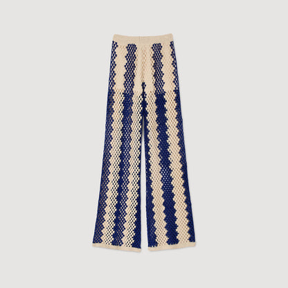 Sandro Two-tone open weave pants Blue / Ecru