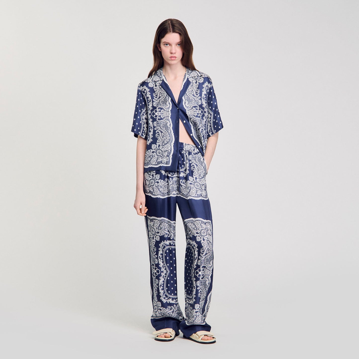 Sandro Bandana-print flowy trousers Blu / White