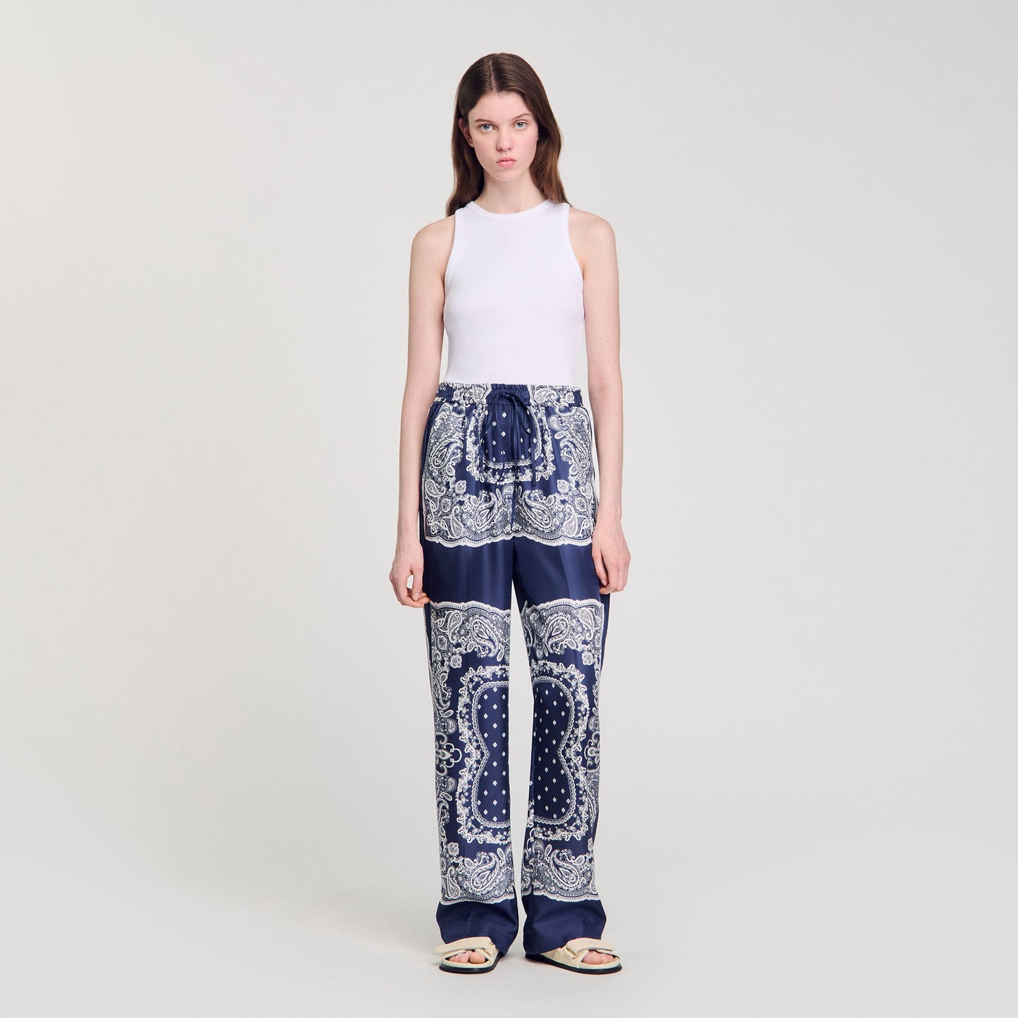 Sandro Bandana-print flowy trousers Blu / White