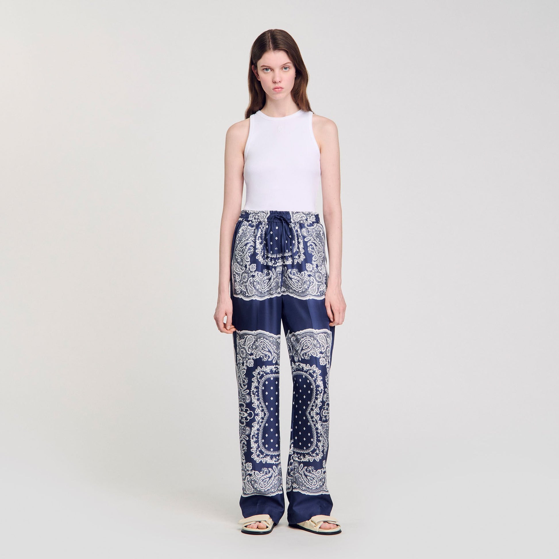 Sandro Bandana-print flowy trousers Blu / White