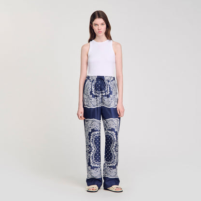 Sandro Bandana-print flowy trousers Blu / White