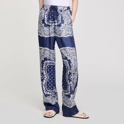 Sandro Bandana-print flowy trousers Blu / White