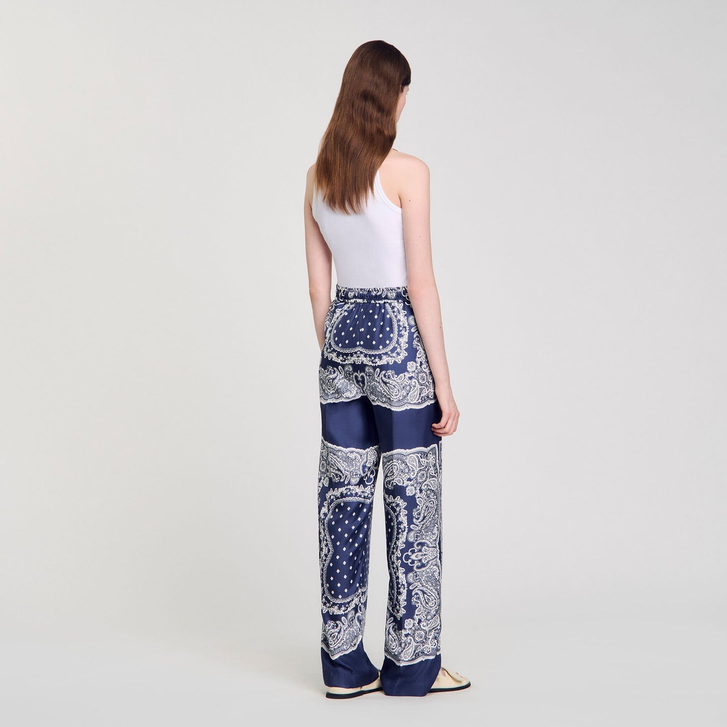 Sandro Bandana-print flowy trousers Blu / White