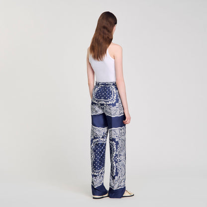 Sandro Bandana-print flowy trousers Blu / White