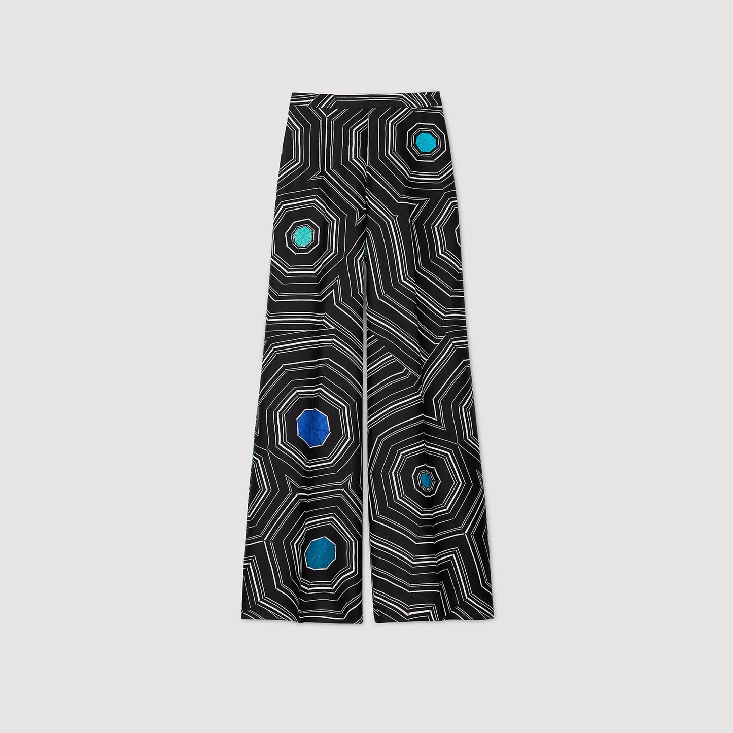Sandro Spiral-print silk trousers Black