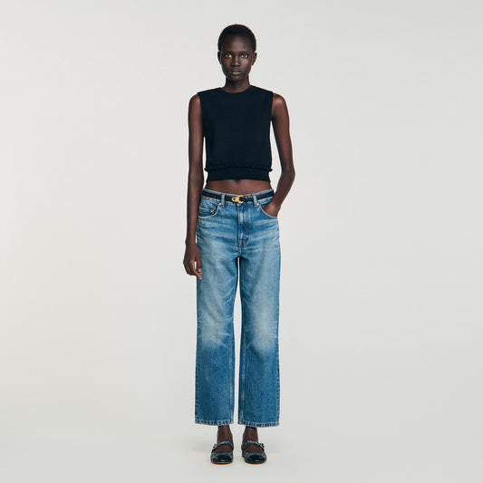 Sandro Ruffled cropped sweater Black