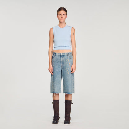 Sandro Ruffled cropped sweater Sky Blue