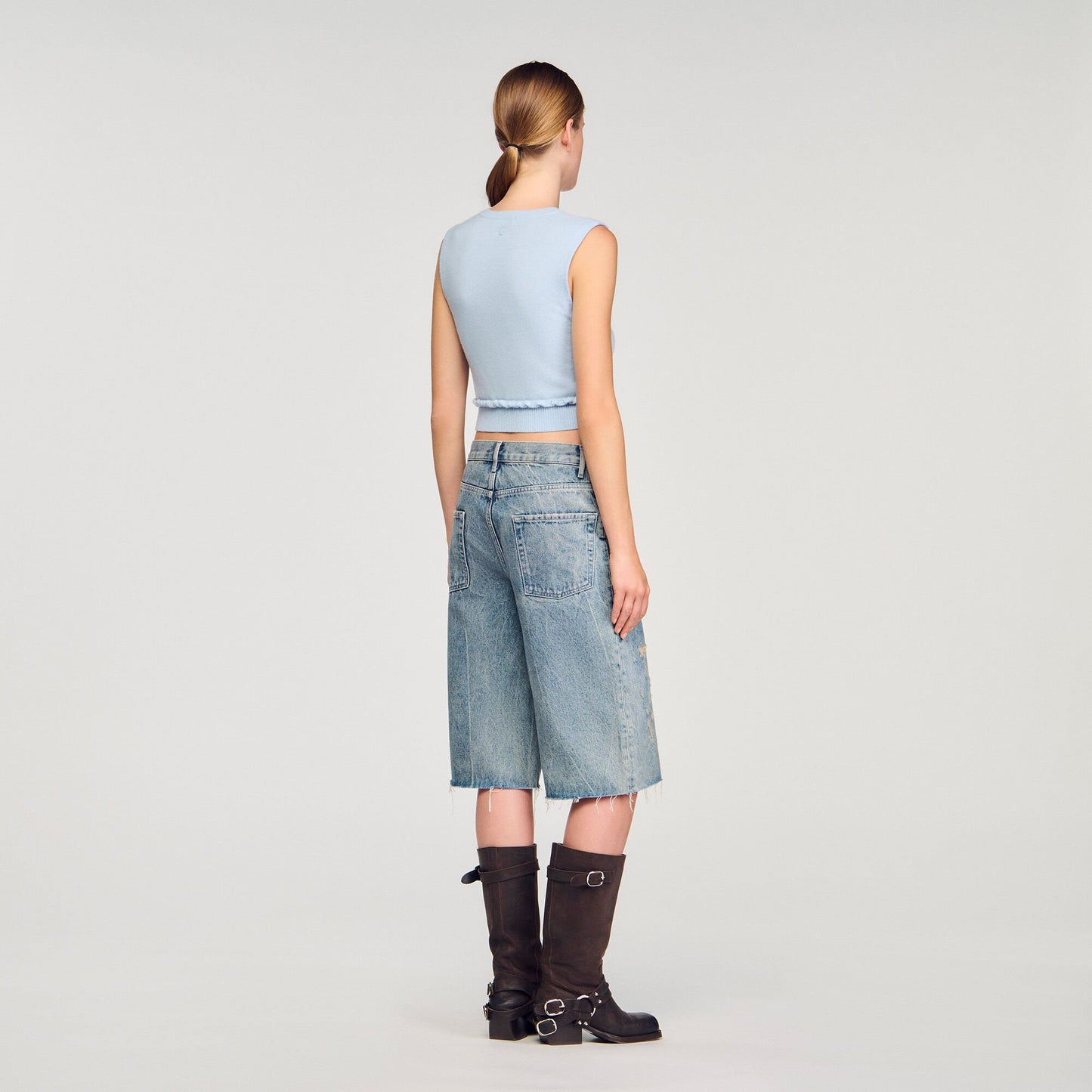 Sandro Ruffled cropped sweater Sky Blue