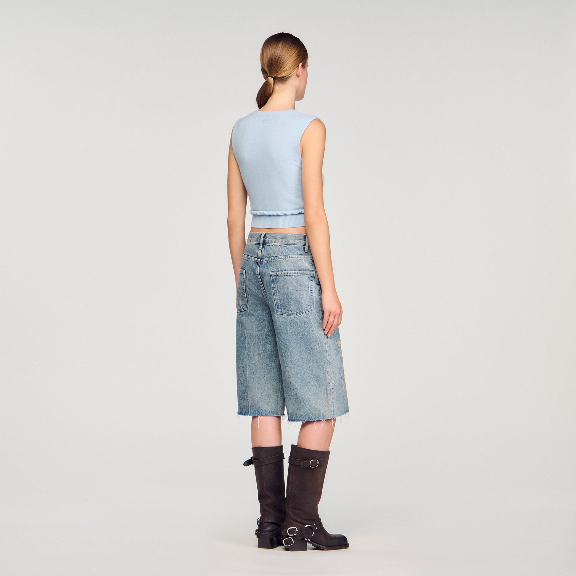 Sandro Ruffled cropped sweater Sky Blue