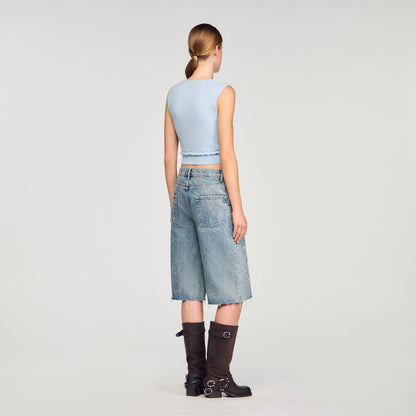 Sandro Ruffled cropped sweater Sky Blue