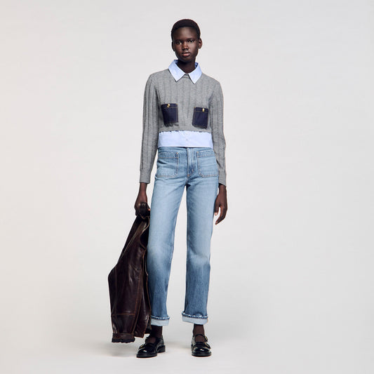 Sandro Cropped wool and cashmere sweater Grey