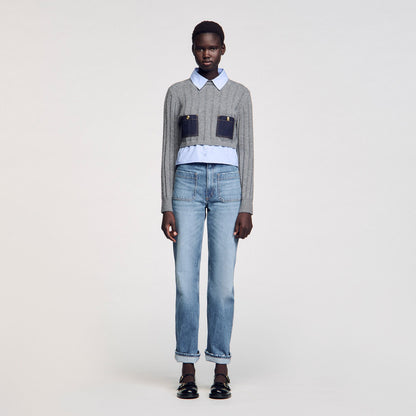 Sandro Cropped wool and cashmere sweater Grey