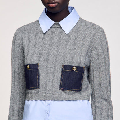 Sandro Cropped wool and cashmere sweater Grey