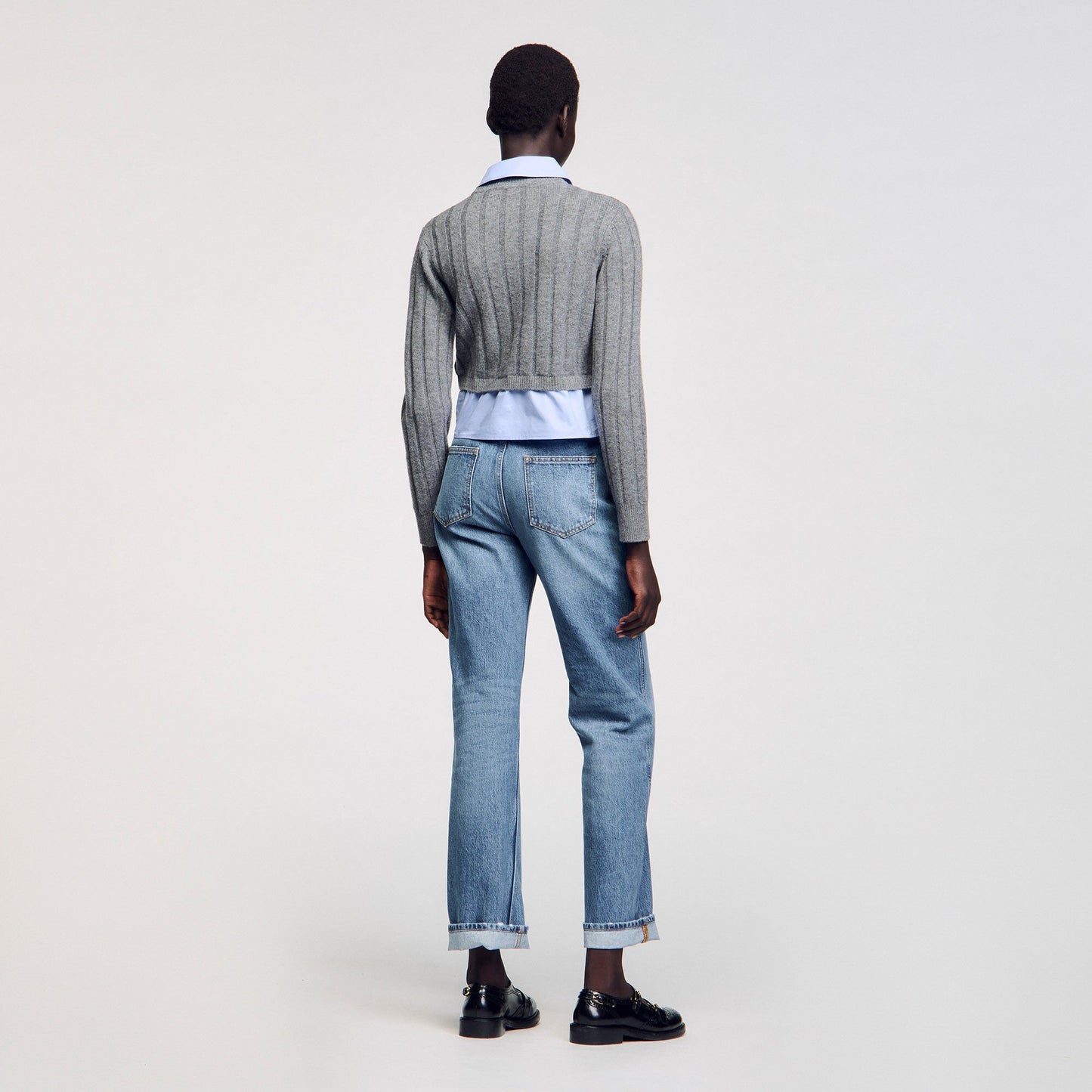 Sandro Cropped wool and cashmere sweater Grey