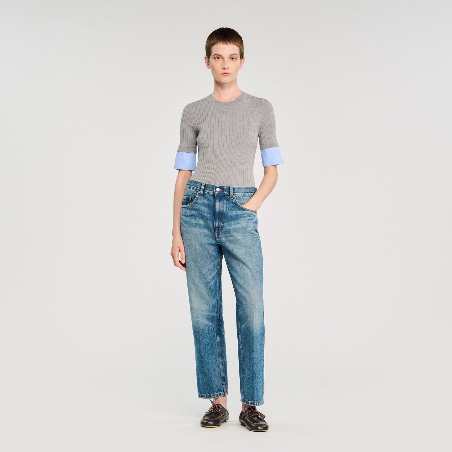 Sandro Sweater with contrast short sleeves Grey