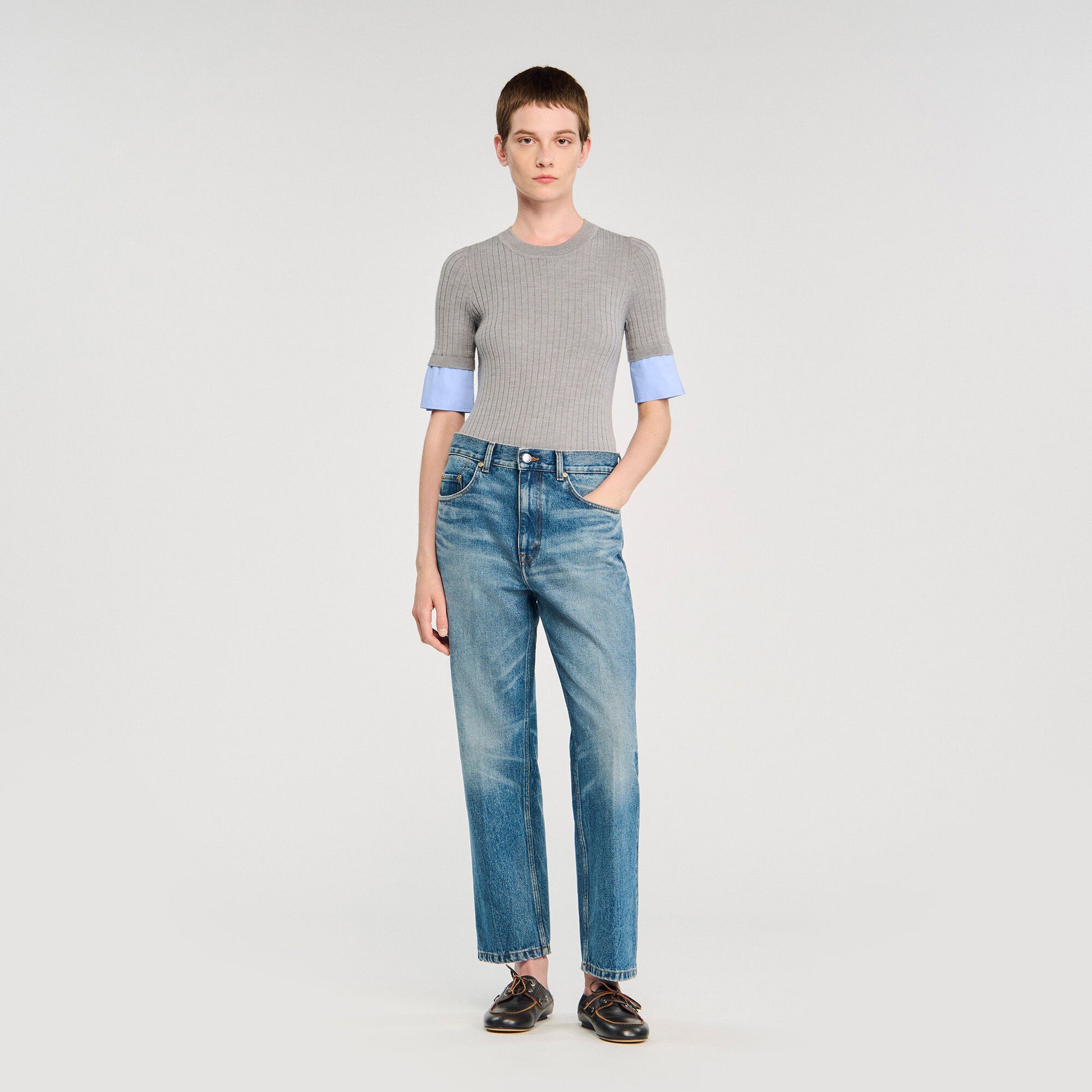 Sandro Sweater with contrast short sleeves Grey