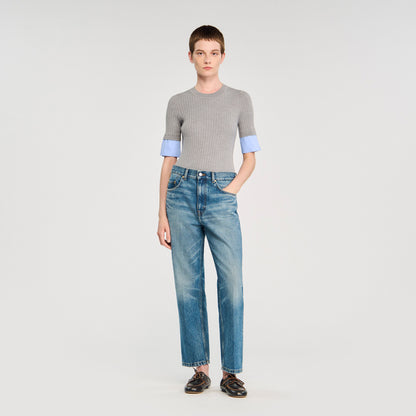 Sandro Sweater with contrast short sleeves Grey