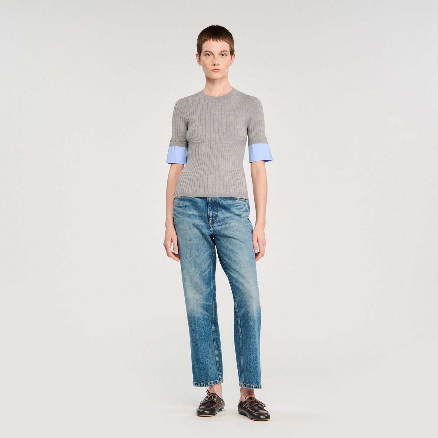 Sandro Sweater with contrast short sleeves Grey