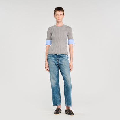Sandro Sweater with contrast short sleeves Grey