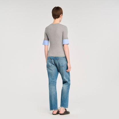 Sandro Sweater with contrast short sleeves Grey