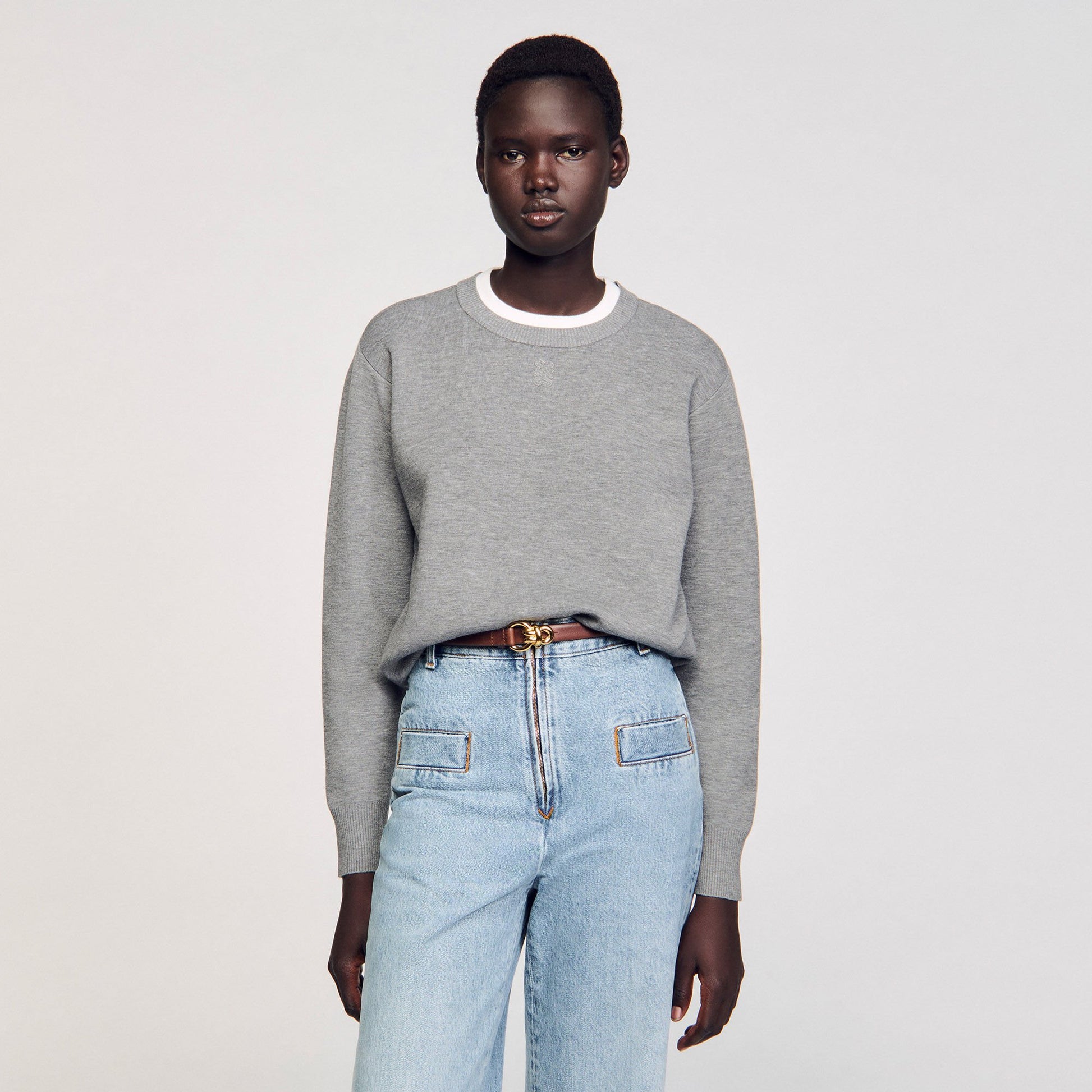 Sandro Contrast collar sweater Grey
