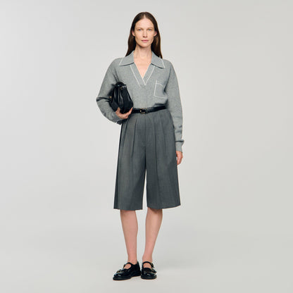 Sandro Open polo-collar neck sweater Grey