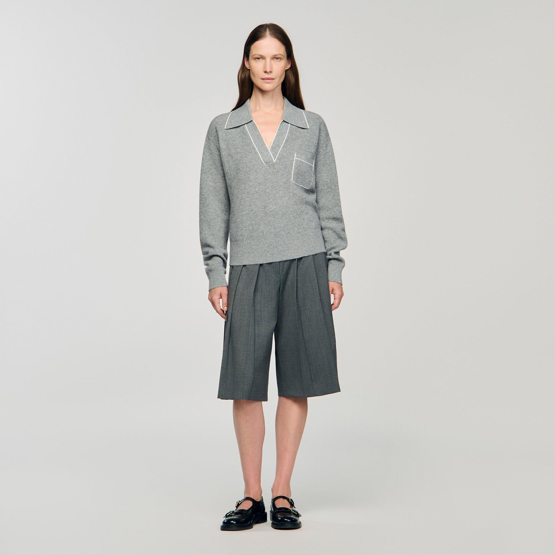 Sandro Open polo-collar neck sweater Grey