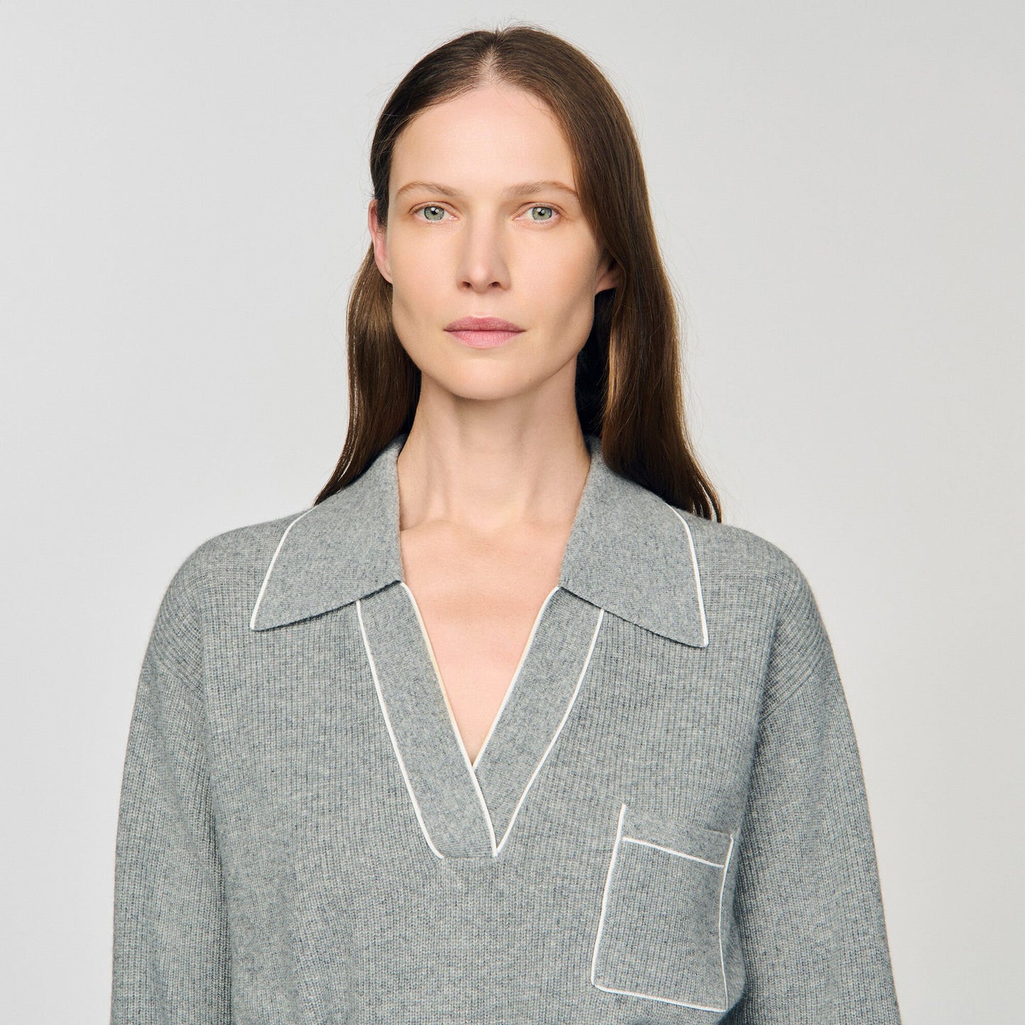 Sandro Open polo-collar neck sweater Grey